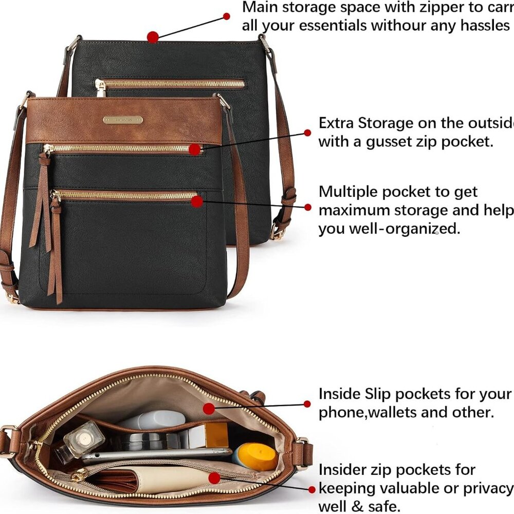 Crossbody Bags for Women Trendy Vegan Leather Purse Designer Shoulder Handbags w - Picture 5 of 6